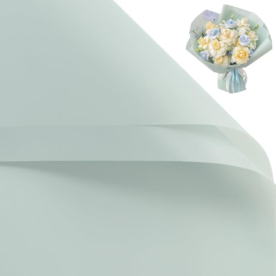 BBJ WRAPS Korean Style Flower Wrapping Paper Floral Bouquet Gift Packaging Supplies Multi Colors 20 Counts (Pale Blue)