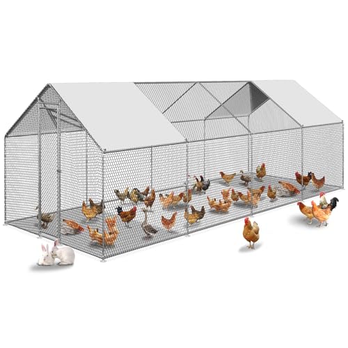 Large Metal Chicken Coop Walk-in Poultry Cage Chicken Run Pen Dog Kennel Duck House with Waterproof and Anti-Ultraviolet Cover Outdoor 315 L x 118 W x 78