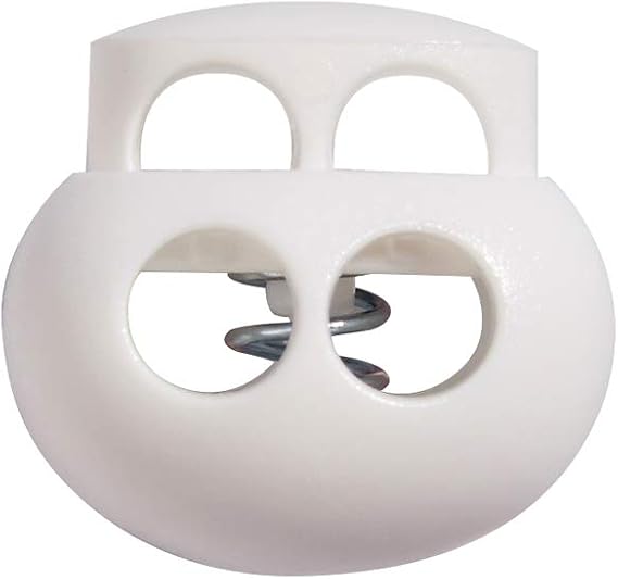 DYZD Plastic Cord Lock End Toggle Double Hole Spring Stopper Fastener Slider Toggles End (White 20PCS)