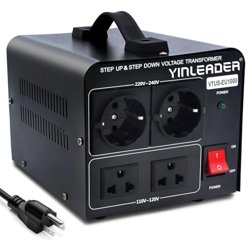 Yinleader 1000W 110V to 220V EU Voltage Converter Transformer Step UpDown Converter 110120 Volt - 220230240 Volt wUS Power CordNO 220V Power Cord