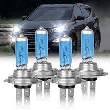 Fit 2017-2018 for Santa Fe Headlight Bulbs, H7 High Beam and H7 Low Beam H7 H7 Headlights Bulbs 300% Brightness High Performance Halogen Bulbs Combo 4PCS