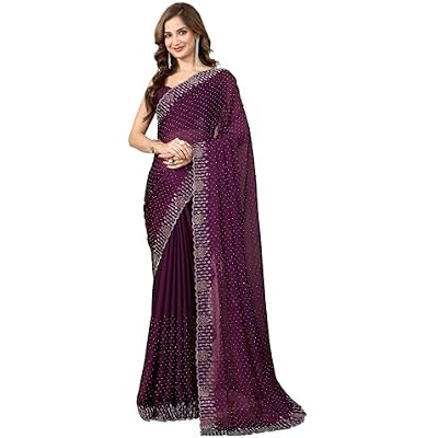 TRENDMALLS Womens Art Silk Siroski Work Saree with Unstitch Blouse Piece