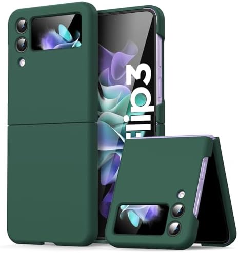 Compatible with Samsung Galaxy Z Flip 3 Case,Liquid Silicone Soft Gel Rubber Bumper, Shockproof Flexible Protective Case for Samsung Galaxy Z Flip 3 5G2021, Dark Green