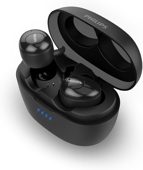 Philips UpBeat SHB2505 Bluetooth 5.0 Wireless in-Ear Earbuds, TWS Stereo with Up to 3+9 Hours of Playtime, USB-Quick Charging Case - Black (SHB2505BK)