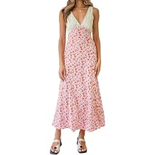 Women Midi Dress Bohemian V Neck Long Dress Sleeveless Floral Print Maxi Dress, Women Y2k Floral Deep V Neck Maxi Dress