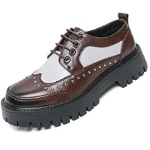 Men's Leather Platform Rivets Dress Shoes Causal Round Toe Thick Lug Sole Lace Up Oxfords Comfort Block Heel Derby Business Shoes