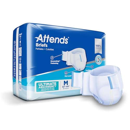 Attends Confidence Adult Unisex Disposable SmartCool Briefs, Medium, 32-44 Waist, SecureGrip Tab Closure, Ultimate Absorbency, Breathable Materials, 96ct Case