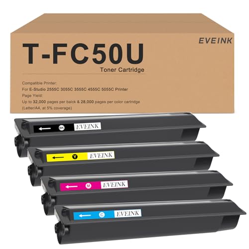 EVEINK TFC50U T-FC50U Toner Cartridge Replacement for T-FC50U-K T-FC50U-C T-FC50U-M T-FC50U-Y Toner Cartridge Work with E-Studio 2555c 3055c 3555c 4555c 5055c Printer 4-Pack
