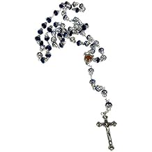 Unique Large Glass Crystal Beads Rosary with Holy Soil Silver Crucifix (Dark Blue)