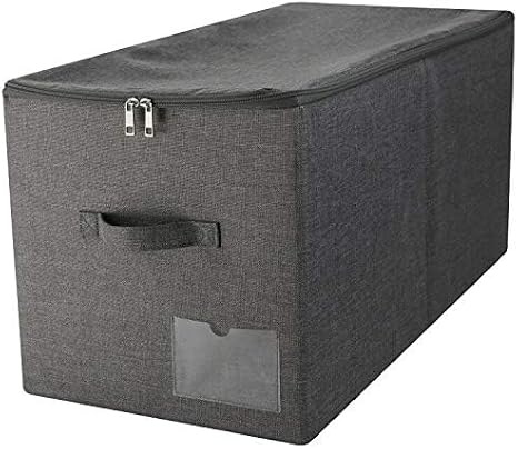 60L Extra Large Size Folding Storage Boxes, 3-Side Zip Lid & 2 Handles, Label Pocket, Good for Store Blankets Duvets Down Jackets, Beddings, Black Gray