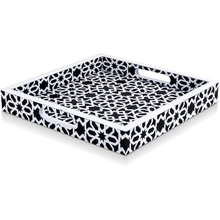 Handicrafts Home Handmade Shiraz Pattern Inspired Decorative Tray - 12x12 Ottoman Tray, Multipurpose Resin Inlay Centerpiece Tray for Living Room Dining Entertaining and Display