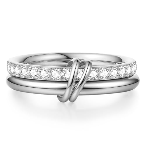 PDWZNBA Mothers Day Gifts for Mom 18K Gold-plated Stackable Rings for Women Interlocking Ring Gold-Silver Mixed Statement Rings Dainty Fashion Connected Band Thumb Ring Jewelry Gift for Women