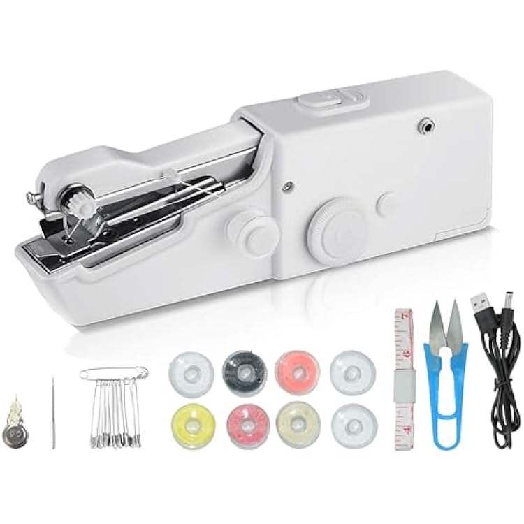 Handheld Sewing Machine Electric Sewing Mini Portable Sewing Machine Suitable for Beginners Sewing Clothes Family Travel DIY White