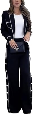 UOOZEE Womens Fall Two Pieces Outfits Blazer Jacket and Straight Leg Pants Pockets Business Casual Suit Sets