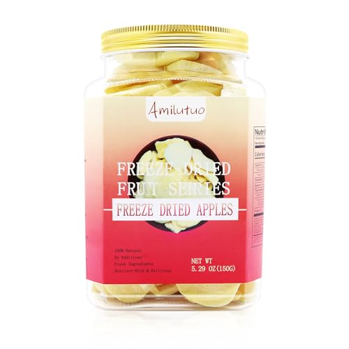 Freeze Dried Apples, Apple Crisps, Freeze Dried Fruit, 5.29OZ150G Fruit Snack, No Additive, No Added Sugar, Natural, for Cereal, Yogurt, Cake