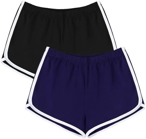 URATOT Womens Cotton Gym Yoga Summer Running Active Dance Elastic Shorts, Pack of 2