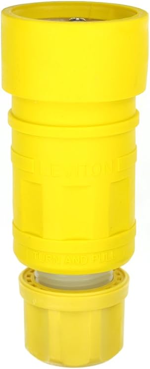 Leviton 15-Amp, 250-Volt, Locking Connector, Industrial Grade, Grounding, Wetguard, 25W49, Yellow
