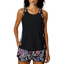 Sinzelimin Womens Tankini Bikini Set Fashion Racerback Sport Tank Tops Hawaii Swim Shorts Swimsuit Outfits Bathing Suit S-2XL