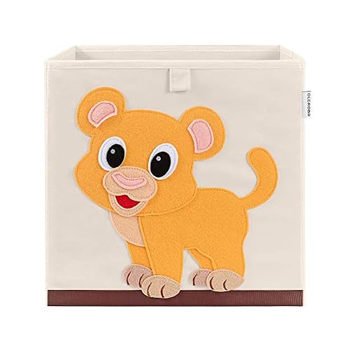 Foldable Animal Cube Storage Bins Fabric Toy BoxChestOrganizer for Kids Nursery, 13 inch Baby Lion