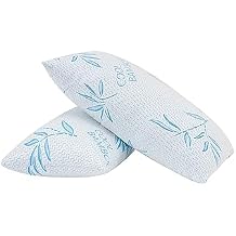 2 Pack Standard Size Rayon Derived from Bamboo Pillow for Sleeping, Cooling Shredded Memory Foam Adjustable Bed Pillow with Hypoallergenic, Removable/Washable Cover