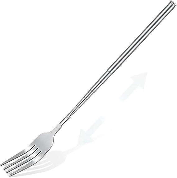 Extendable Fork, BBQ Telescopic Extendable Stainless Steel Dinner Fork, 8.7~25.4in Extra Long Fork for Barbecue Toasting Dinner Fruit Dessert Sausage Vegetable