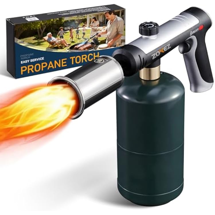 Powerful Propane Torch with One-Tap Max Power & Safety Lock | Adjustable 3,272F Flame for Grilling, Searing, BBQ, Weeding & More Tank Not Included