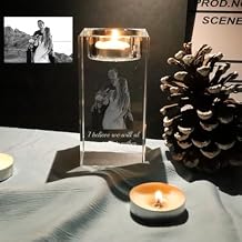3D Crystal Photo Personalized,Custom Engraved Candle Holder,Candlestick Holders with Your Photo,Personalized Memorial Anniversary Christmas Birthdays Wedding Gifts for Dad,Mom,Him,Her (3D,5 * 12cm)