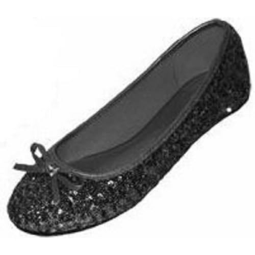 Shoes8teen Womens Sequins Glitter Round Toe Ballet Flat with Bow
