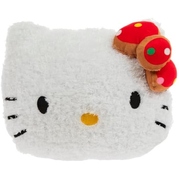 Hobby Lobby Hello Kitty Plush Inside Gingerbread House, Throw Pillow,10 x 8 x 5 inches, Red and Brown Bow, Christmas Decoration