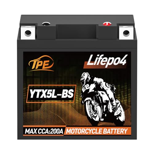 TPE Lithium DLF5L-BS, 200A LiFePO4 Motorcycle Battery, 12V 3Ah LiFePO4 Engine Start Battery Bike ATV, Jet Ski, 4 Wheeler, UTV, Quad, Tractor, Scooter, PWC