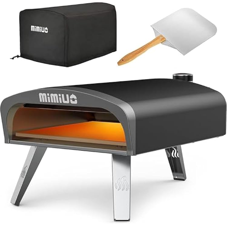 Mimiuo Gas Pizza Oven Outdoor - 33 lbs Heavy Duty Propane Pizza Stove for Outside, 60 Second Pizza - Includes 13" Square Stone Foldable Peel & Cover - Portable for Backyard Camping
