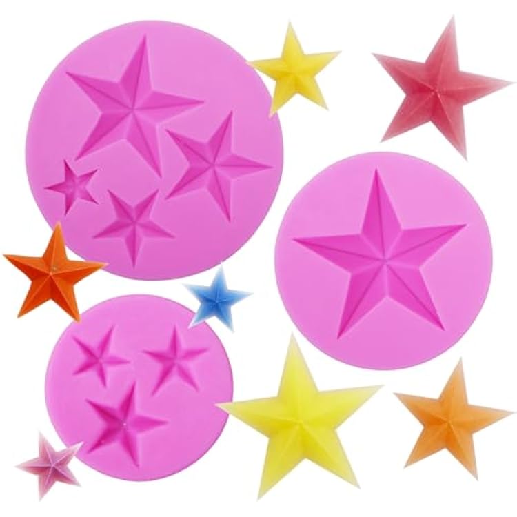 Star Fondant Silicone Molds, 3D Five-Pointed Star Shaped Chocolate Molds, Cake Decorating Baking Molds for Cupcake Topper Candy Gum Cookie Jelly Pudding Ice Cube Dough Clay Resin DIY Craft Set of 3