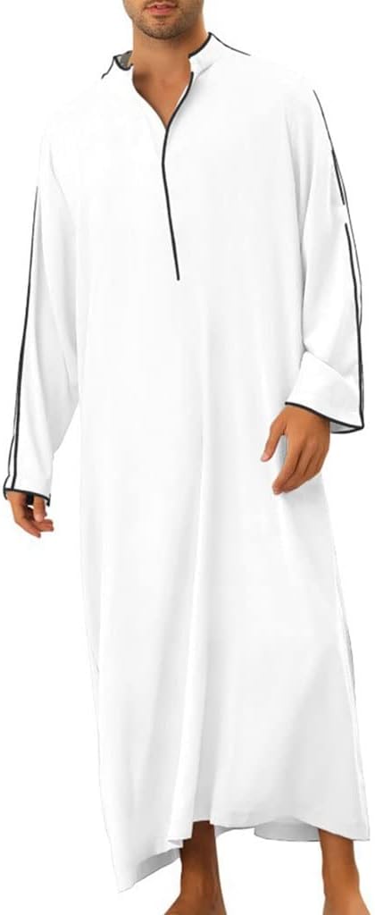 Men's Solid Saudi Arab Thobe Islamic Muslim Dubai Robe Long Sleeve Kaftan Long Gown Ethnic Shirt Clothes
