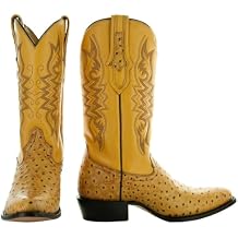 Soto Boots Men's Ostrich Print Cowboy Boots, Exotic Print Men's Cowboy Boots, Western Boots For Men H7002
