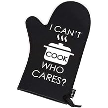 Creative Home Neoprene Oven Mitt I Cant Cook Who Cares? Funny Heat-Resistant Kitchen Glove for Baking, Cooking & Grilling Black, 13.1" x 7.9"
