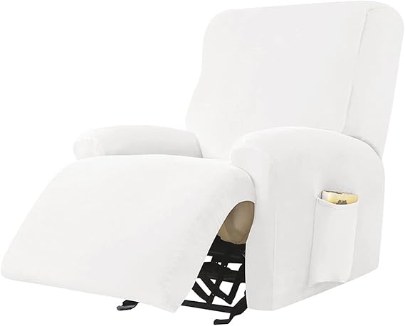 XJHKG Stretch Recliner Covers, Stretch Velvet Couch Slipcovers with Side Pocket(Ivory,3 Seats)