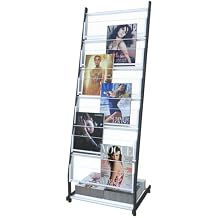 floor standing Brochure Display Stand with 4 wheels and 6 layers for reception rooms or offices magazine display stand (52'X18.7'X15.7')