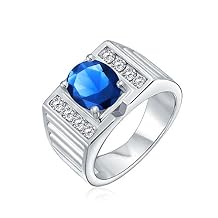 Bling Jewelry Personalize Unisex Statement Large Micro Pave Halo Blue Clear CZ Engagement Wedding Ring for Men Silver Plated Brass Wide Band Customizable