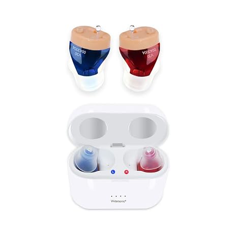 Rechargeable Hearing Aids for Seniors & Adults, Invisible Hearing Aid With Noise Cancelling, Rechargeable Hearing Aid with Storage and Charging Combo Portable Charging Case, Two Blue & Red | Invisible Hearing Aids With Noise Cancelling,Storage and Charging Combo Portable Charging Case, Two Blue & Red