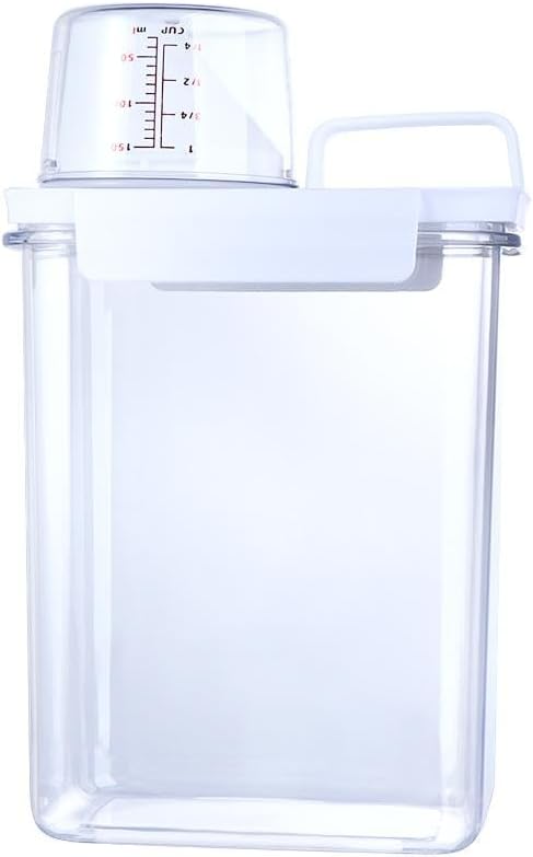 1800ML Laundry Powder Container, Airtight Laundry Detergent Powder Storage Box with Measuring Cup and Handle Transparent Plastic Laundry Detergent Dispenser for Washing Powder,Soda Powder,Grain