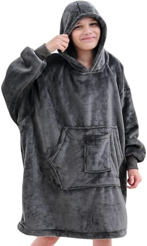 REDESS Blanket Hoodie Sweatshirt, Wearable Blanket Oversized Sherpa with Sleeves Giant Pocket, Cozy Hoodie for Children Kids