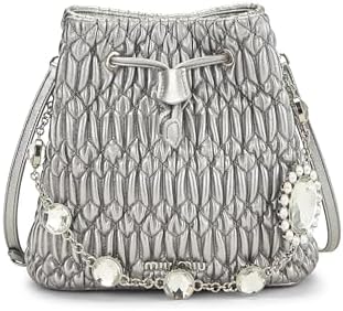 Pre-loved Silver Nappa Crystal Drawstring Bucket Bag, Silver