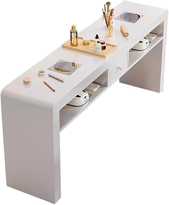 Manicure Nail Table Station,Modern Nail Tech Desk Drawers Cabinet,with Nail Powder Collector,Salon Beauty Workstation,Double Storage with Drawers,160CM