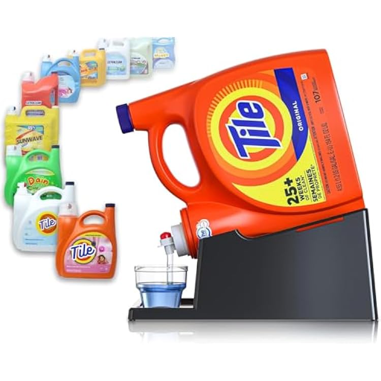 Skywin TidyFriend Liquid Laundry Detergent Holder Stand with Strap, Drip Tray & Rubber Feet, Stand for Laundry Room Organization and Storage, Fabric Softener Dispenser Holder for Easy Pouring Black