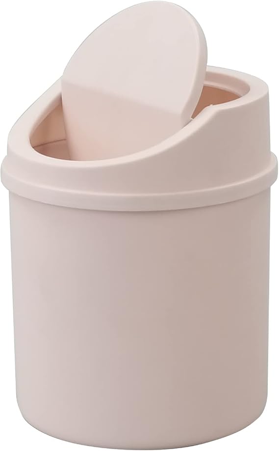 2 L Mini Desktop Trash Can, Tiny Swing Top Garbage Can, Pink