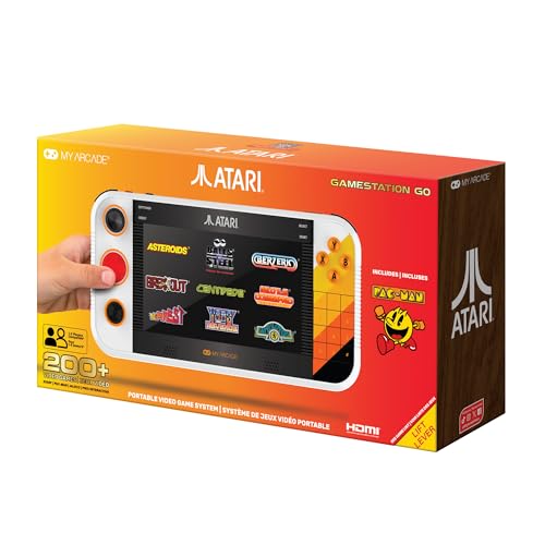 My Arcade Atari Gamestation Go: Rechargeable Battery, Over 200+ Preloaded Retro Video Games Including Pac-Man, Atari: Recharged, Balls of Steel, Wifi,Smartglow, 7 inch Display,