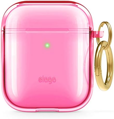 elago Clear Airpods Case with Keychain Designed for Apple Airpods 1 & 2 Neon Hot Pink