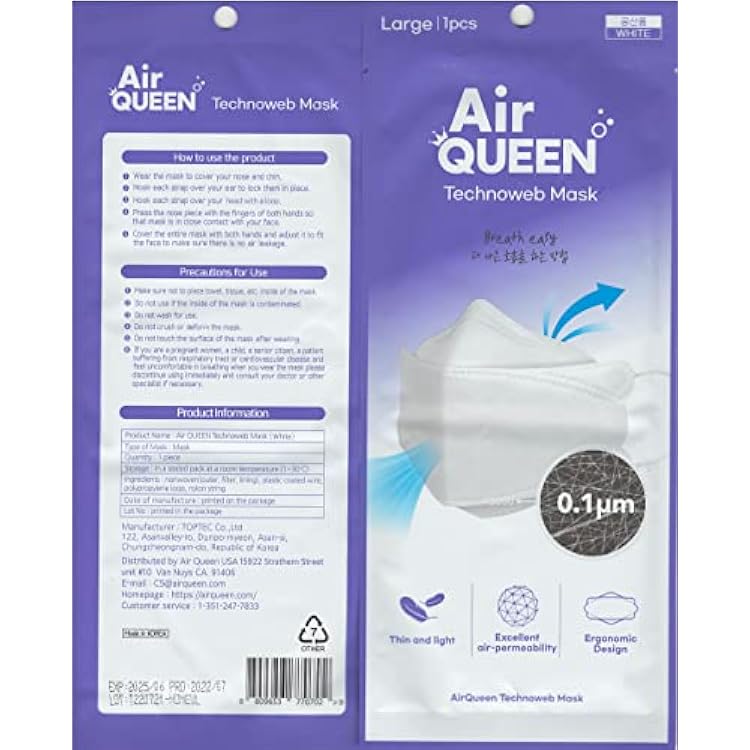 AIRQUEEN 3-Layer Nano-Filter Face Mask for Adults, 20 Pack White, Lightweight and Breathable Face Mask with Soft and Elastic Ear Loop, Reusable Face Mask