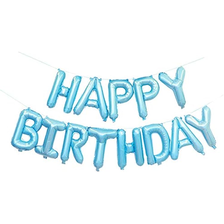 GOER Blue Happy Birthday Balloons,16 Inch Foil Letter Balloons Banner for Birthday Party Decorations