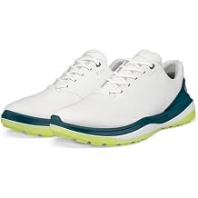 ECCO Men's ECCO M GOLF LT1 Genuine Leather Spikeless Golf Shoes Waterproof Spikeless Golf Shoes, WHITE/BAYGREEN, 25.5 cm 3E